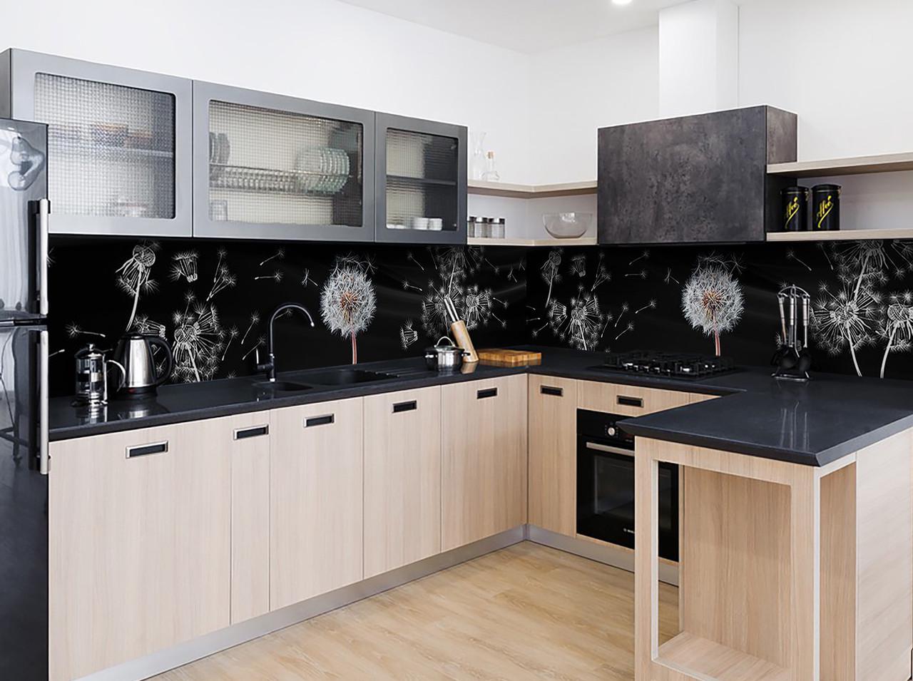 Кухонный фартук Пушистый одуванчик из самоклеющейся виниловой пленки 65х250 см Черный