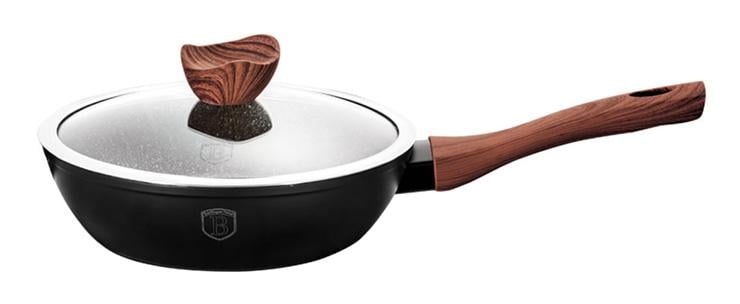 Глубокая сковорода с крышкой Berlinger Haus Ebony Rosewood Ø 24 см 2,3 л мраморное антипригарное покрытие (BH-1718)
