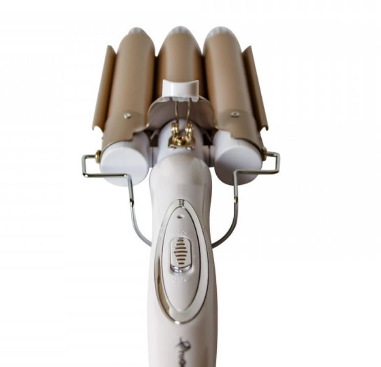 Плойка щипці для волосся потрійна хвиляста Geemy Gm-1988 три хвилі 3 хвилі Золотисто-білий (311) - фото 2 Плойка щипці для волосся потрійна хвиляста Geemy Gm-1988 три хвилі 3 хвилі Золотисто-білий (311) - фото 2