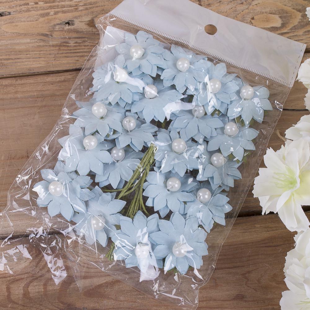 Бутоньерка ромашка бумажная 20 шт. Голубой (3982-2)