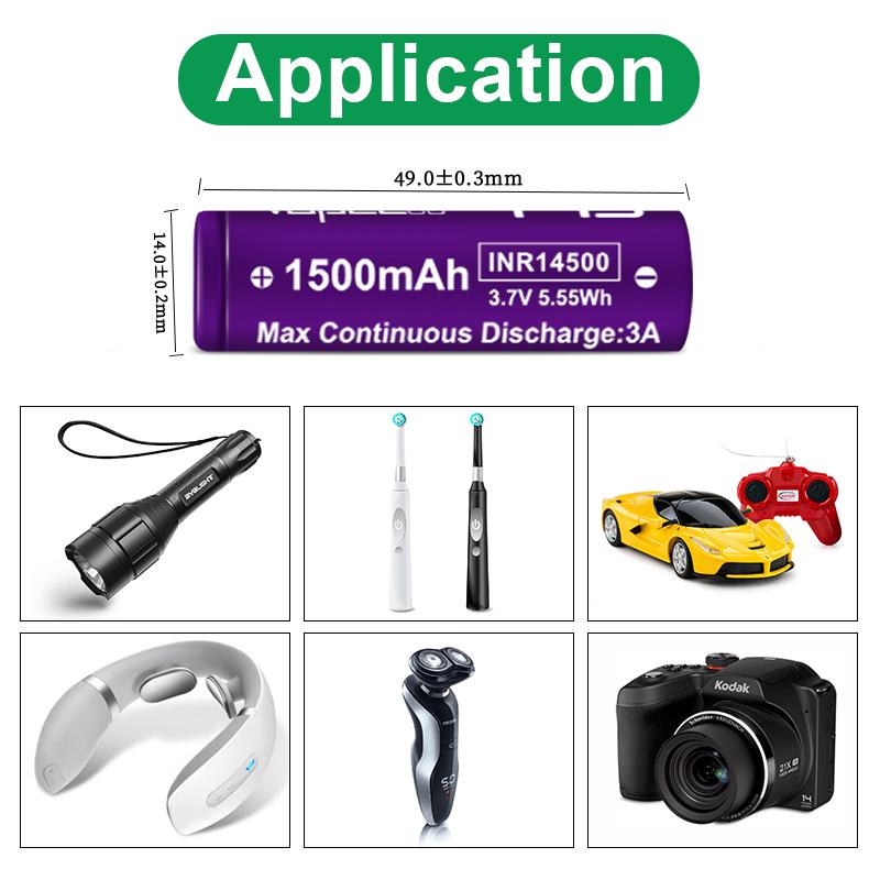 Акумулятор VapCell 14500/AA Li-Ion INR14500 F15 1500 mAh 3A 4,2/3,6/2,5V Purple (25993919) - фото 4 Акумулятор VapCell 14500/AA Li-Ion INR14500 F15 1500 mAh 3A 4,2/3,6/2,5V Purple (25993919) - фото 4