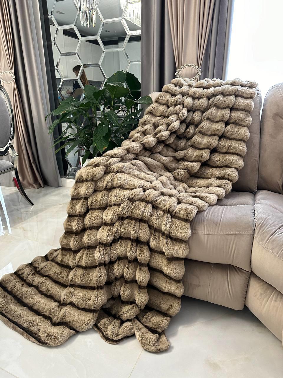 Плед-покрывало шиншилла в полоску Colourful home 200х230 см Шоколадный