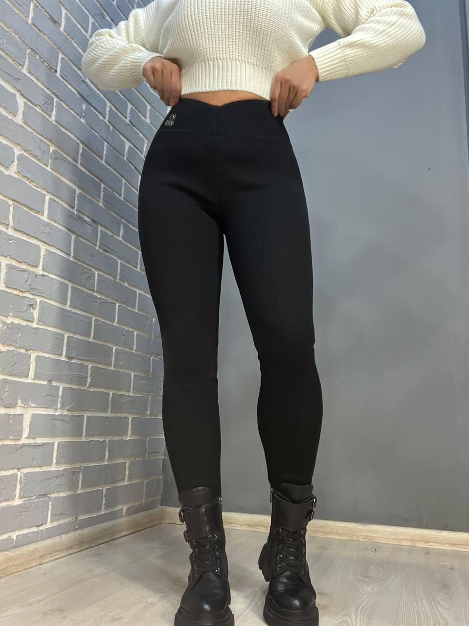 Лосины женские Clover 2937 рубчик широкий пояс камушки утепленные на меху 2XL Черный (3153) - фото 8