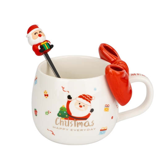 Чашка с ложечкой новогодняя Рождественская сказка из керамики 400 мл Белый (150-81-9252-007)