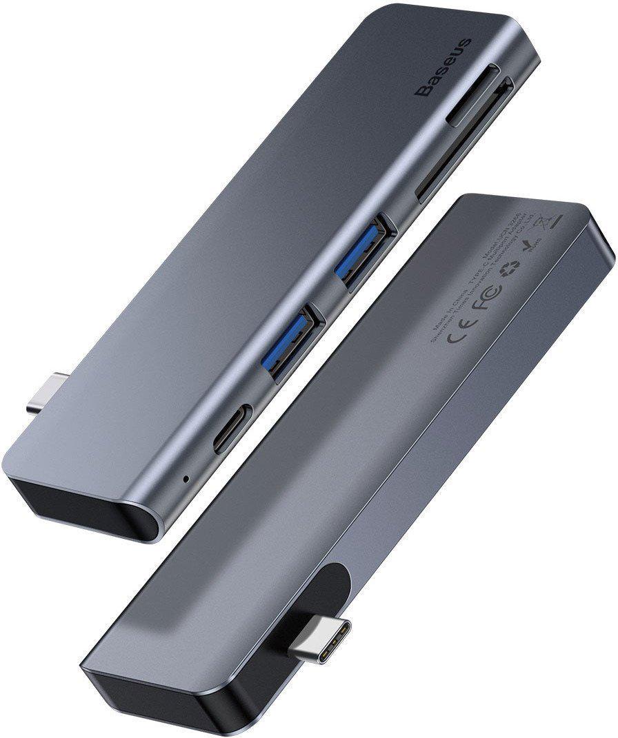 USB-хаб Baseus Harmonica 5в1 100 W 3xUSB3,0/HDMI 4KHD/Type-C PD/TF/SD Серый - фото 2