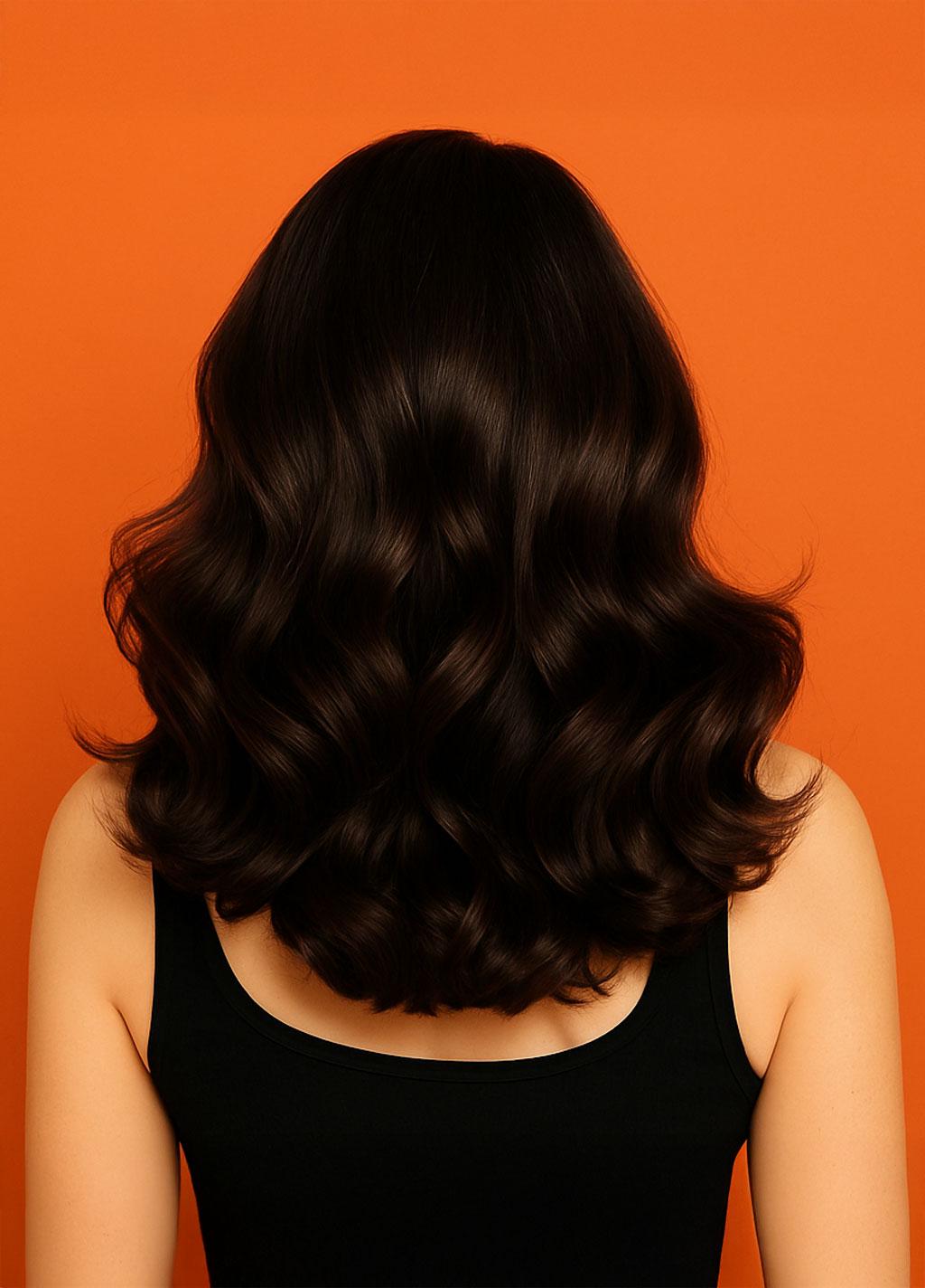 Перука хвиляста брюнетка без чубчика 45 см Чорний (K000928) - фото 2 Перука хвиляста брюнетка без чубчика 45 см Чорний (K000928) - фото 2