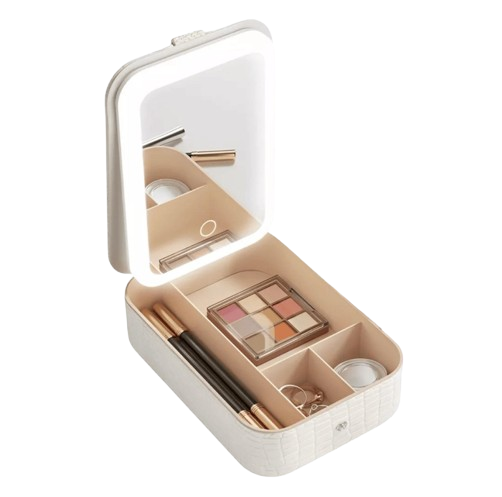 Бьюти-кейс с LED зеркалом кожаный Белый (25158478)