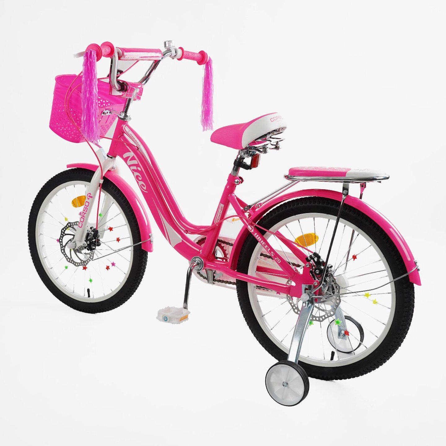 Детский велосипед с корзиной и багажником для девочки 20" Corso Nice Малиновый (811789934) - фото 3 Детский велосипед с корзиной и багажником для девочки 20" Corso Nice Малиновый (811789934) - фото 3