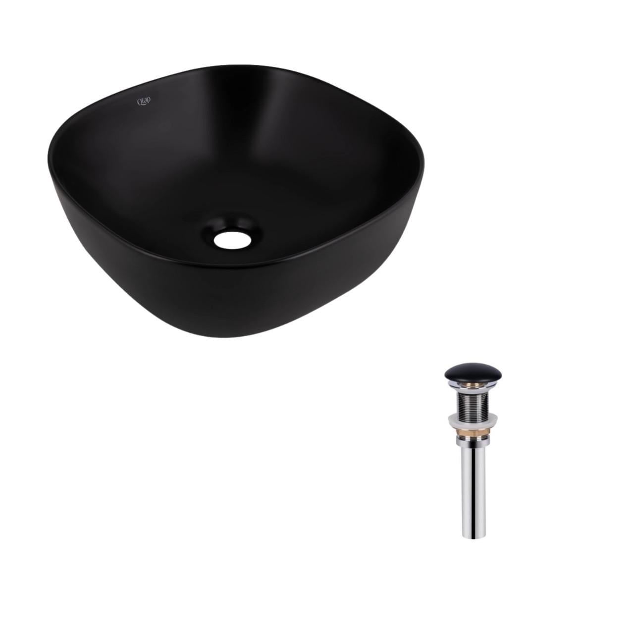 Раковина Qtap Kolibri накладная квадратная с донным клапаном PU03 415х415х150 мм Matt Black (2690366550)
