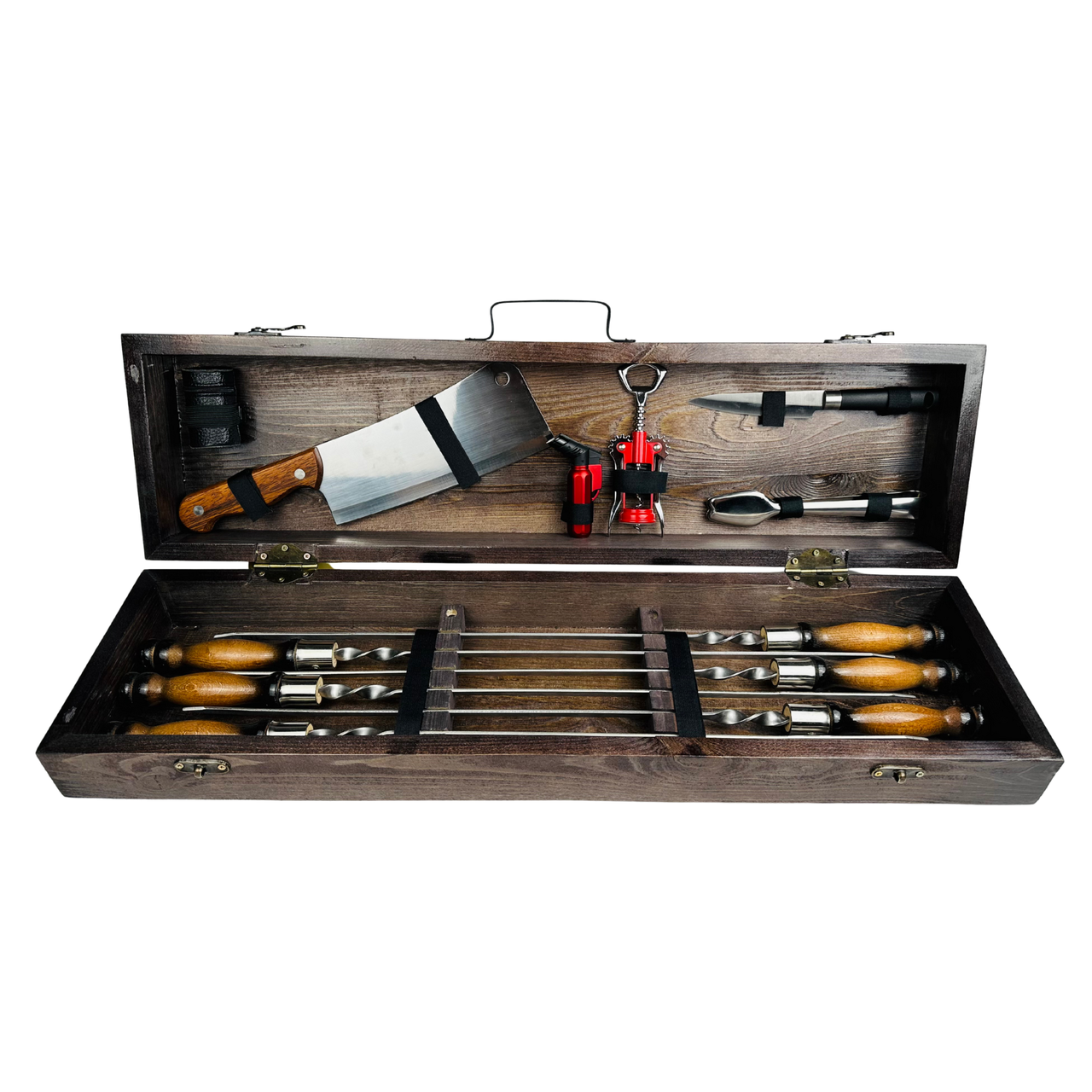 Подарунковий набір шампурів Лайт у кейсі з нержавіючої сталі з дерев'яною ручкою