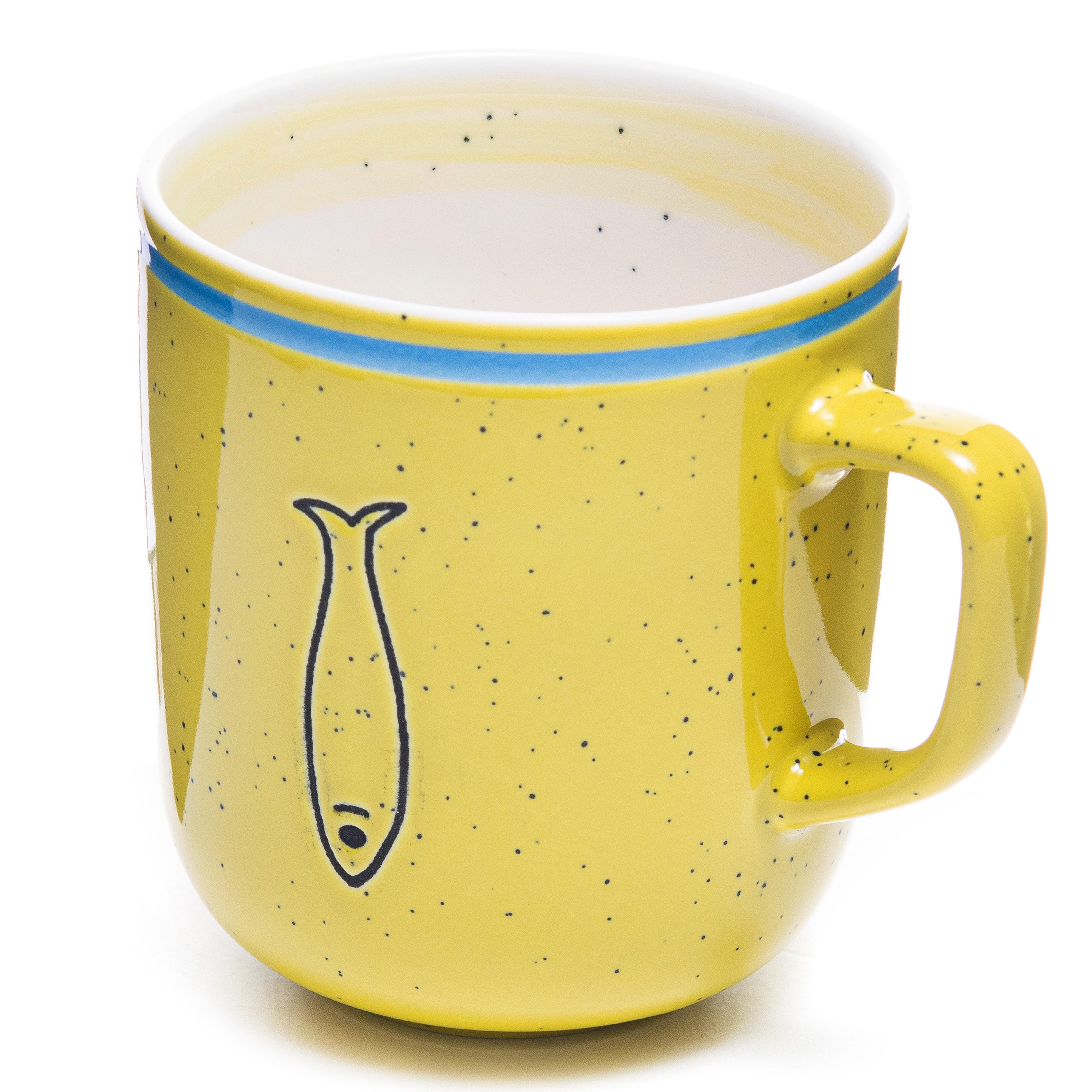 Набор чашек elemi Fish&Chill с подставкой керамика/металл 390 мл 4 шт. Желтый/Голубой (УТ-00094453) - фото 14