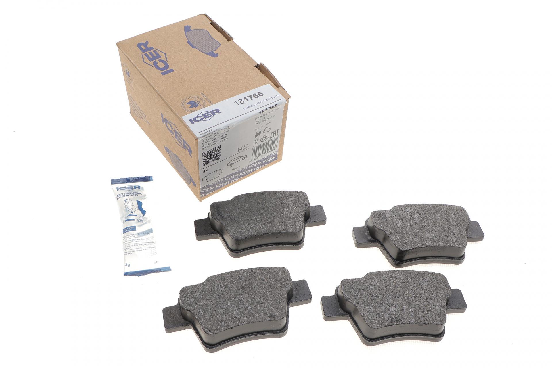 Колодки тормозные задние ICER Citroen C4 04-/Peugeot 207 06-/307 00- (181765)