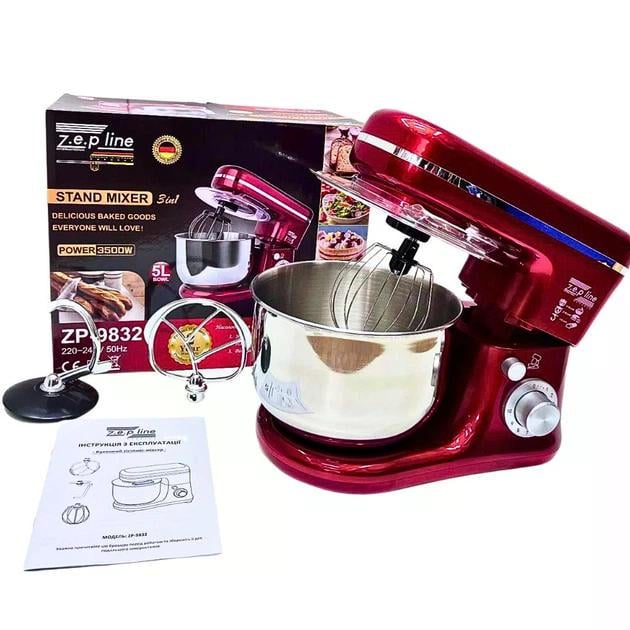 Тестомес ZepLine ZP-9832 с насадками 3500 Вт 5 л Красный - фото 3 Тестомес ZepLine ZP-9832 с насадками 3500 Вт 5 л Красный - фото 3