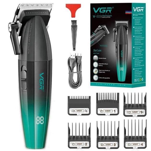 Машинка для стрижки волосся акумуляторна Professional Turbo з різними насадками VGR V-003 Зелений