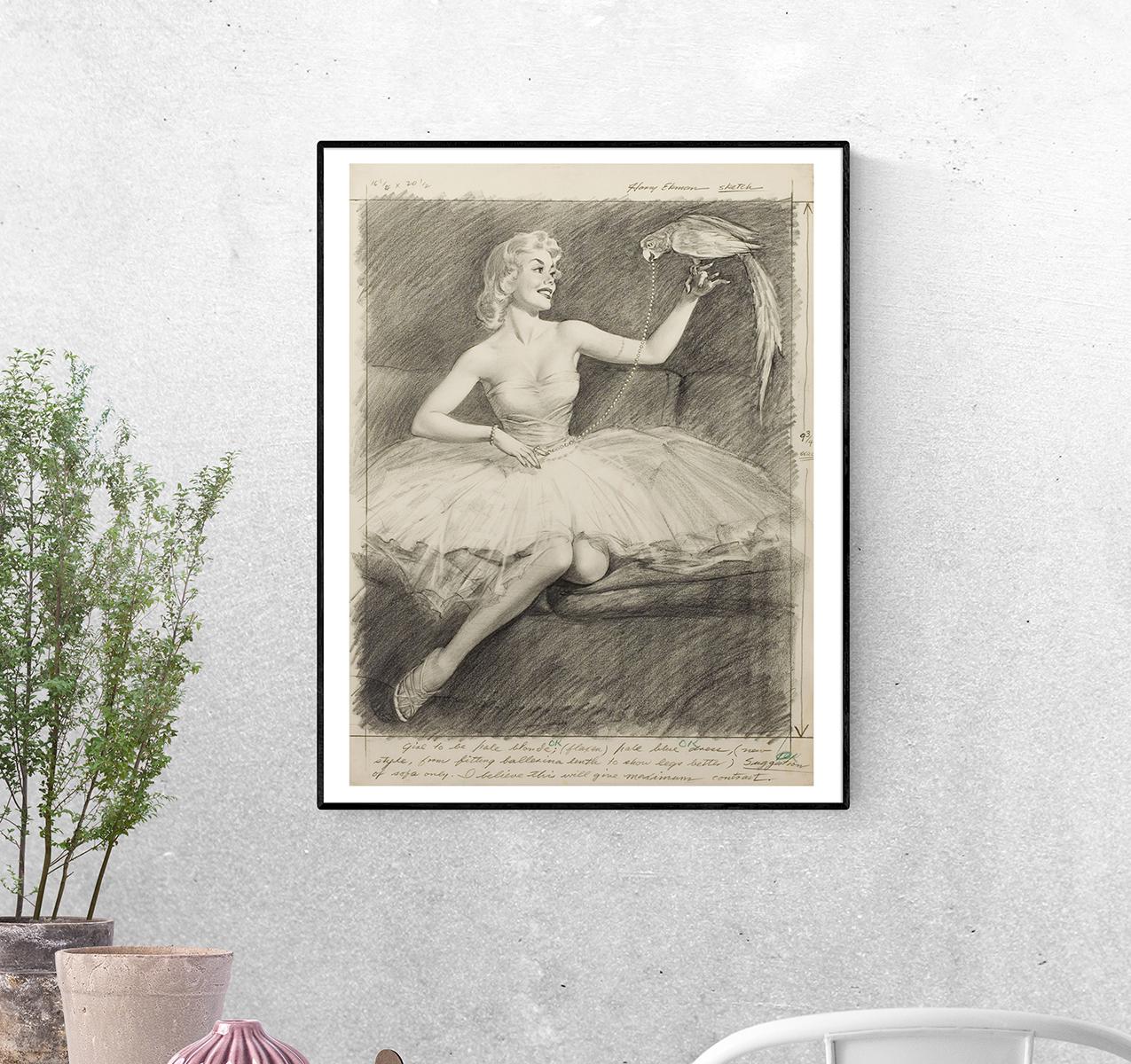 Постер Девушка с попугаем Гарри Экмана формат А-0 (pin_up010163_Poster)