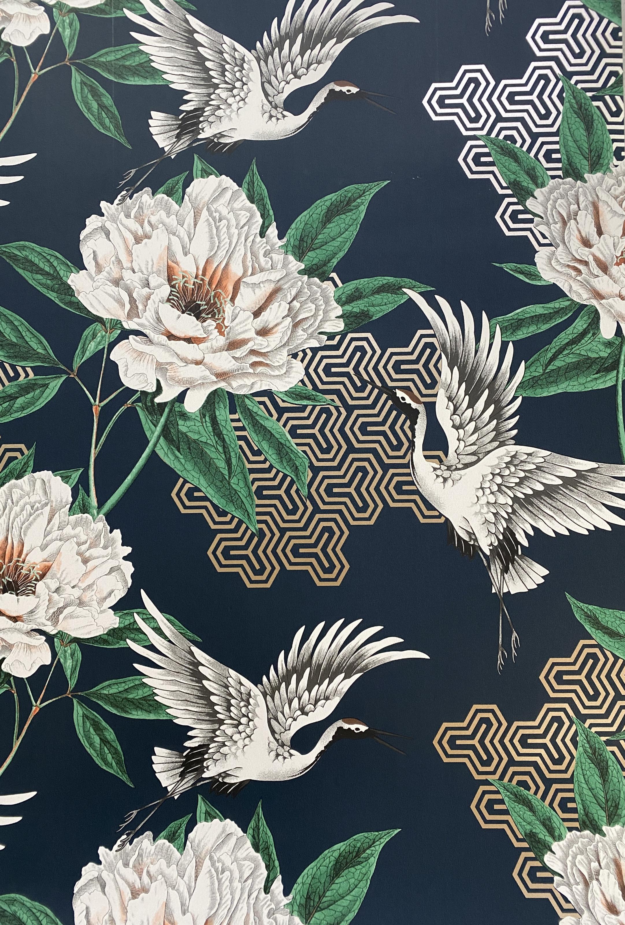 Обои виниловые на бумажной основе Grandeco Opportunity Wallcoverings Птицы Синий (Q0240)