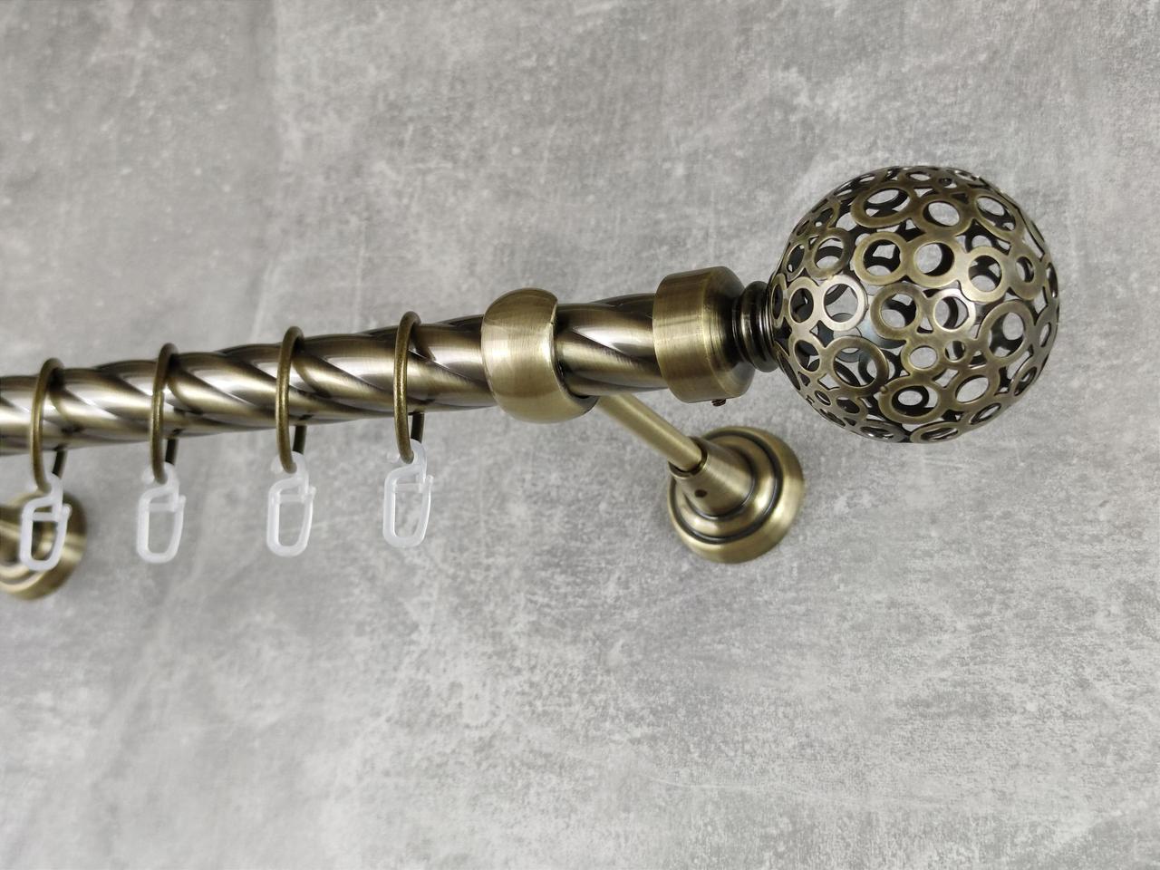 Карниз MStyle металлический для штор однорядный Савона 25 мм крученый 160 см Антик (5011191)