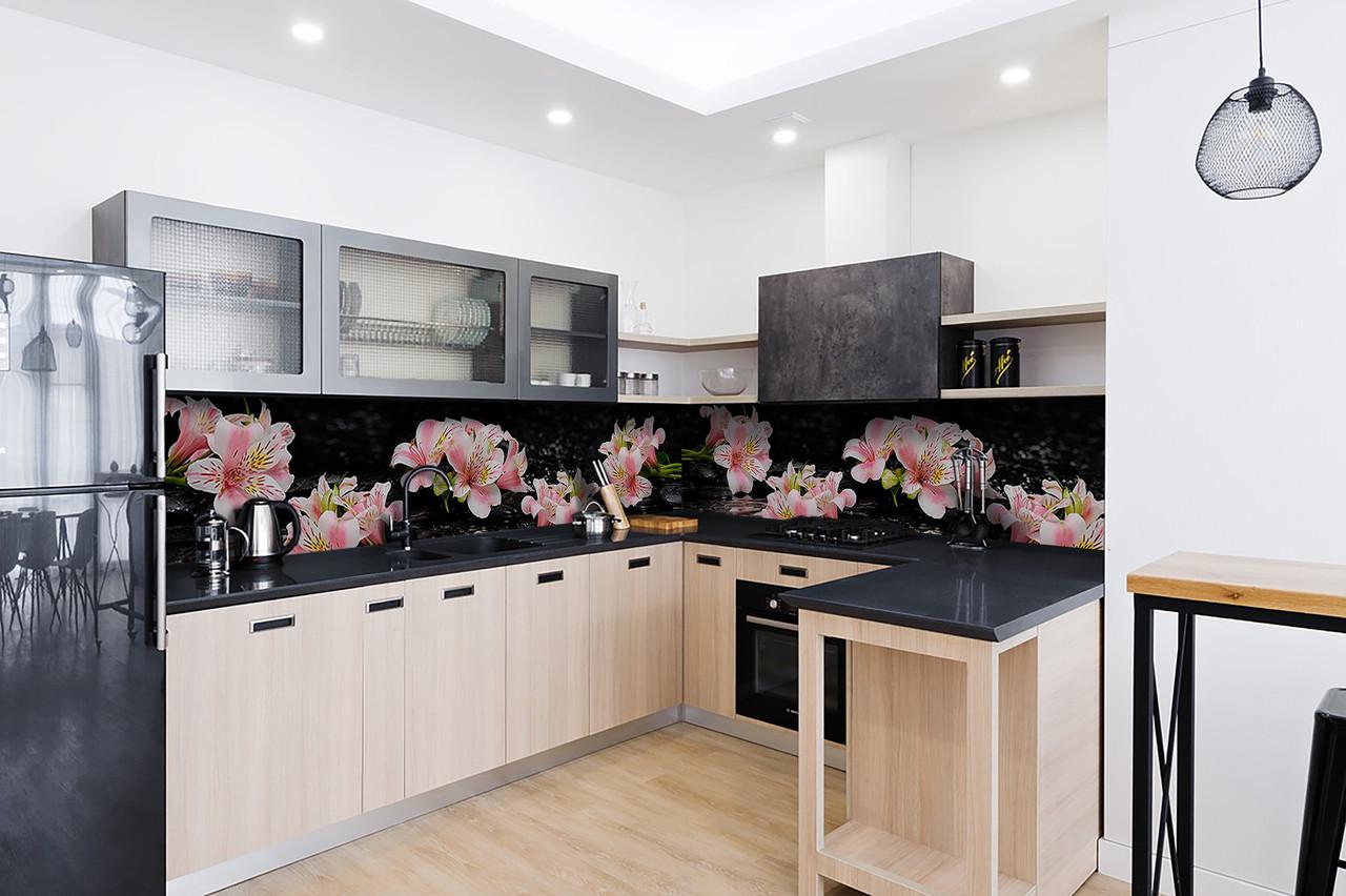 Кухонный фартук Розовые альстромерии из самоклеющейся виниловой пленки 65х250 см Розовый Кухонный фартук Розовые альстромерии из самоклеющейся виниловой пленки 65х250 см Розовый