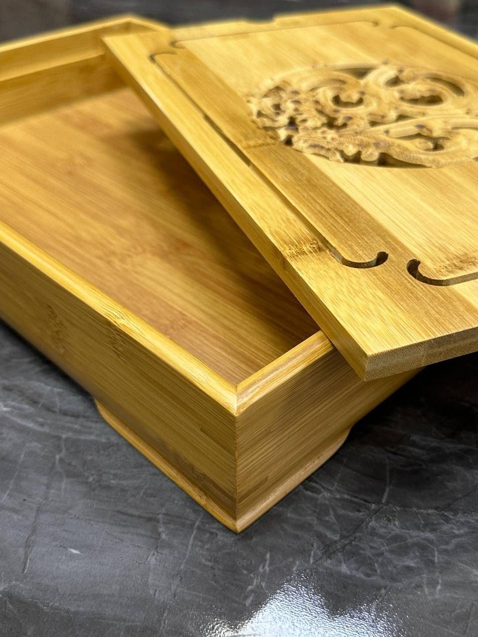 Таця-чабань для чайної церемонії Кантон дерев'яна прямокутна 35х23х6,5 см (OS-T1202) - фото 6