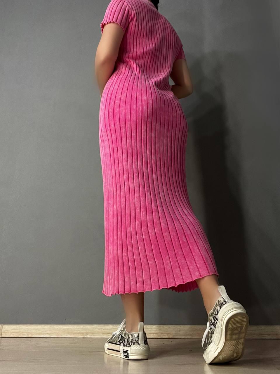 Платье женское Fashion 3042 длинная трапеция трикотажное в рубчик OS Розовый (26404735) - фото 4 Платье женское Fashion 3042 длинная трапеция трикотажное в рубчик OS Розовый (26404735) - фото 4