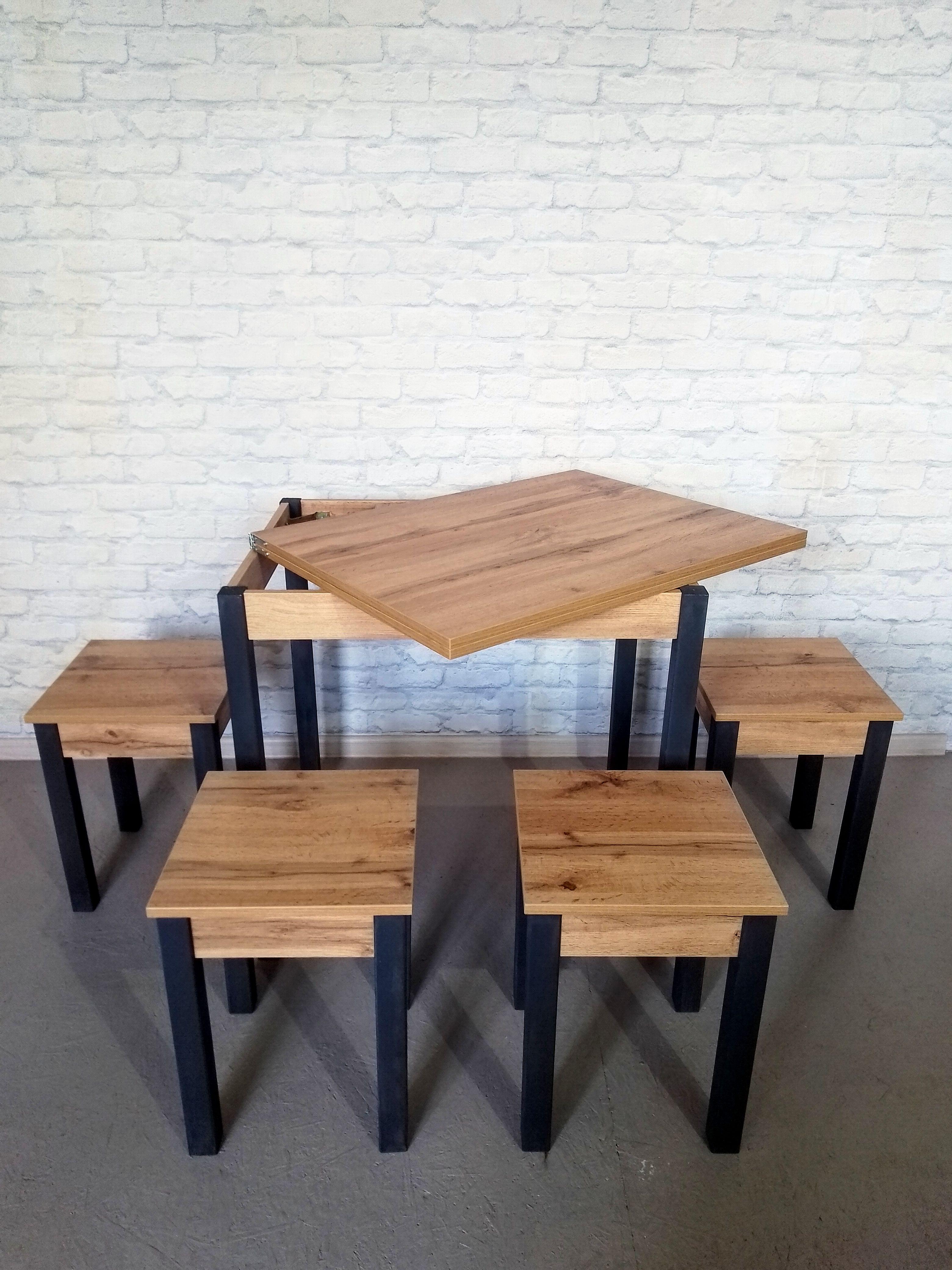 Обеденный стол раскладной и 4 табурета Вента ножки деревянные 80х60х75 см/34х34х45 см Дуб аппалачи/Графитовый (0018) - фото 3 Обеденный стол раскладной и 4 табурета Вента ножки деревянные 80х60х75 см/34х34х45 см Дуб аппалачи/Графитовый (0018) - фото 3