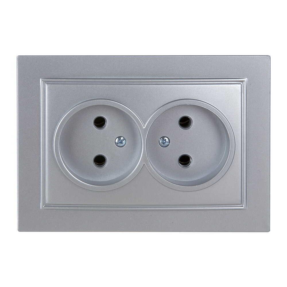 Розетка Nilson Thor двойная без заземления Серебристый (27131024)