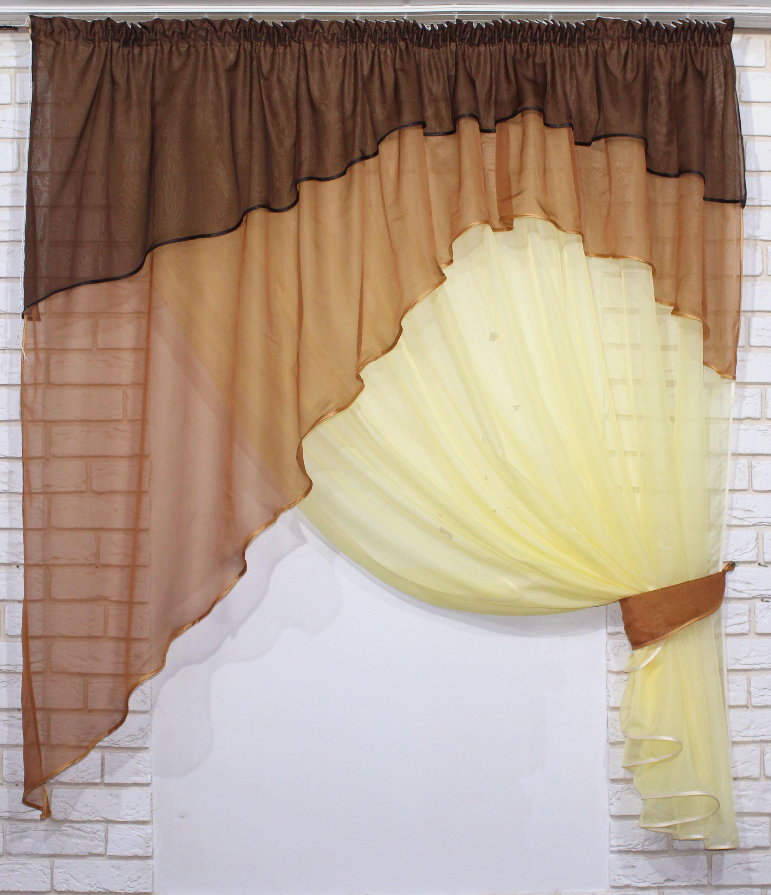 Фіранка кухонна VR-Textil № 031к з ламбрекеном 280х170 см Коричневий/Жовтий (50-361) - фото 1 Фіранка кухонна VR-Textil № 031к з ламбрекеном 280х170 см Коричневий/Жовтий (50-361) - фото 1