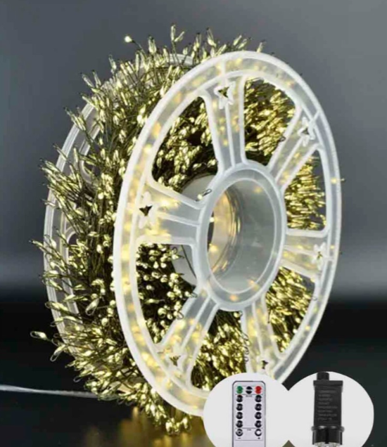 Гирлянда Роса-мишура 100 м 2000LED зеленый провод/реле 8 режимов 31V/пульт/теплый белый