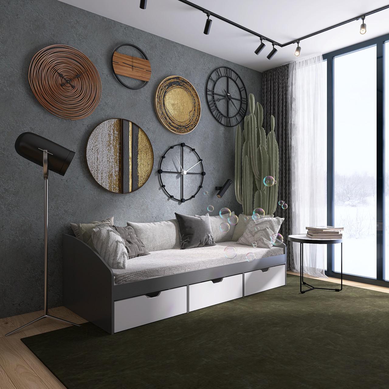 Кровать односпальная Еверест с ящиками Комфорт-3 сплошной щит 80x190 см Графитовый/Белый (EVR-20711) - фото 2 Кровать односпальная Еверест с ящиками Комфорт-3 сплошной щит 80x190 см Графитовый/Белый (EVR-20711) - фото 2