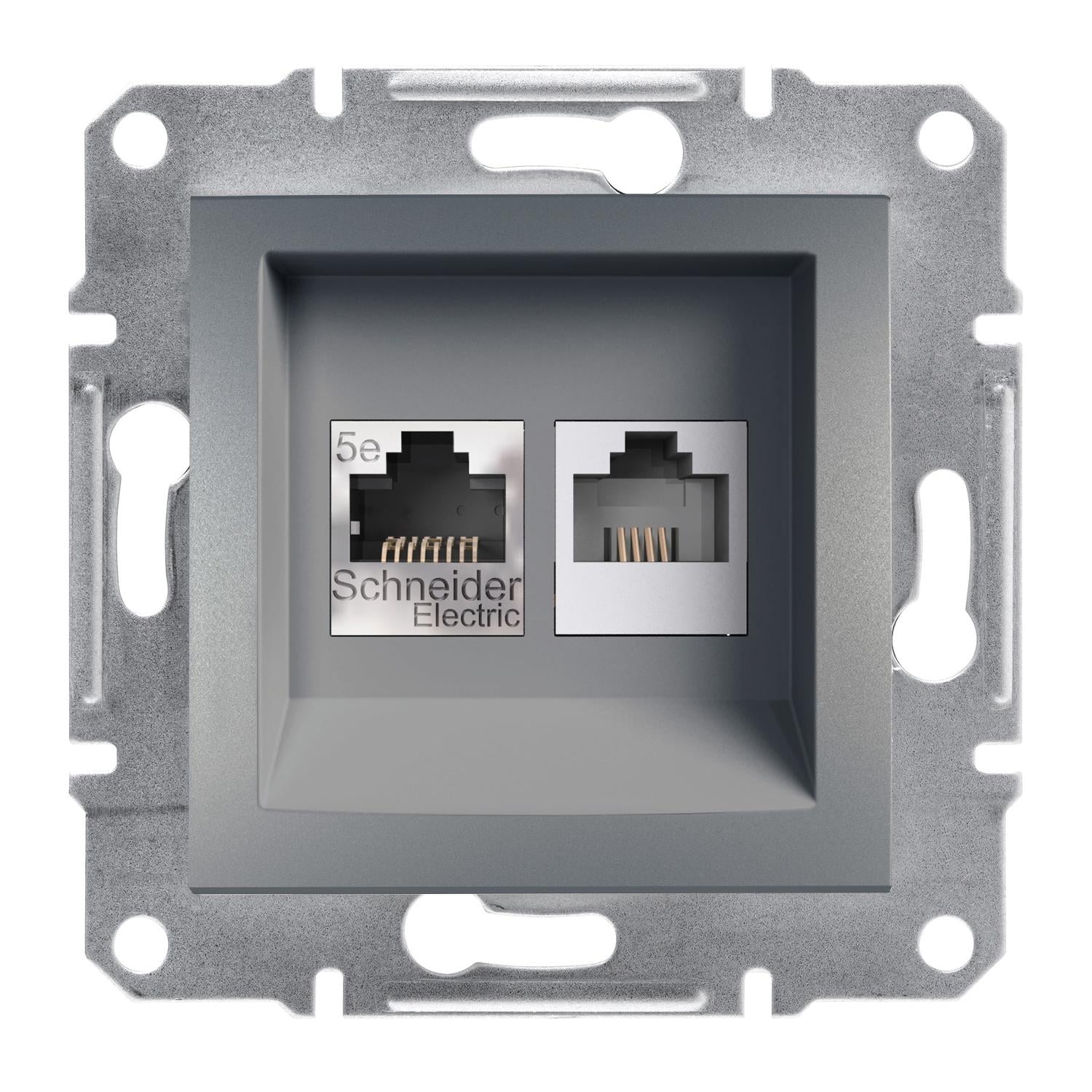 Розетка компьютерная/телефонная Schneider Electric Asfora RJ45/RJ12 5Е UTP Стальной (EPH4900162)