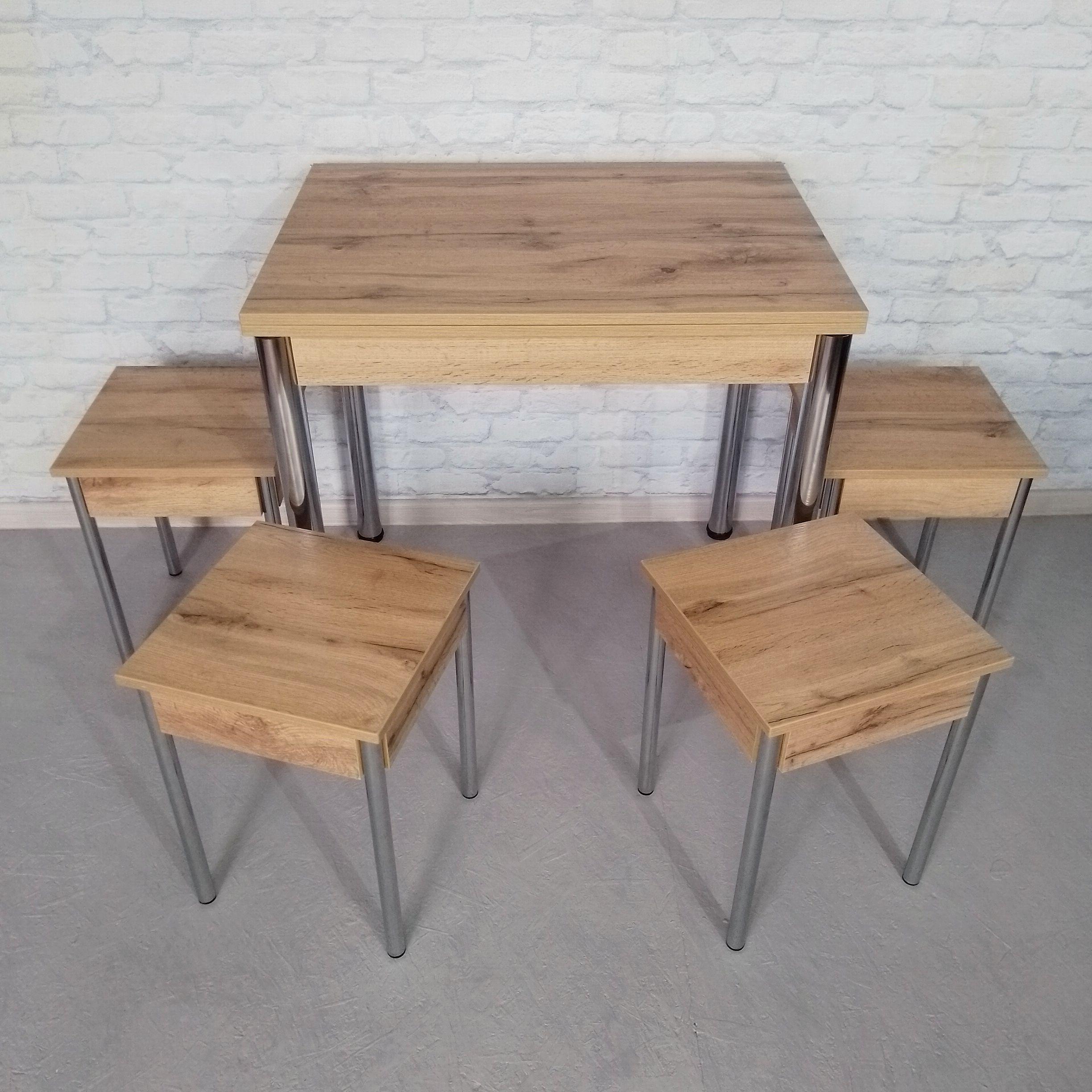 Обеденный стол раскладной и 4 табурета Вента ножки металлические 80х60х75 см/120х80х75 см Дуб аппалачи/Хром (0043) - фото 5 Обеденный стол раскладной и 4 табурета Вента ножки металлические 80х60х75 см/120х80х75 см Дуб аппалачи/Хром (0043) - фото 5