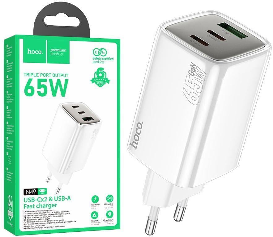 Зарядний пристрій Hoco N49 65W PD/QC порти USB/2 Type-C White (42082) Зарядний пристрій Hoco N49 65W PD/QC порти USB/2 Type-C White (42082)
