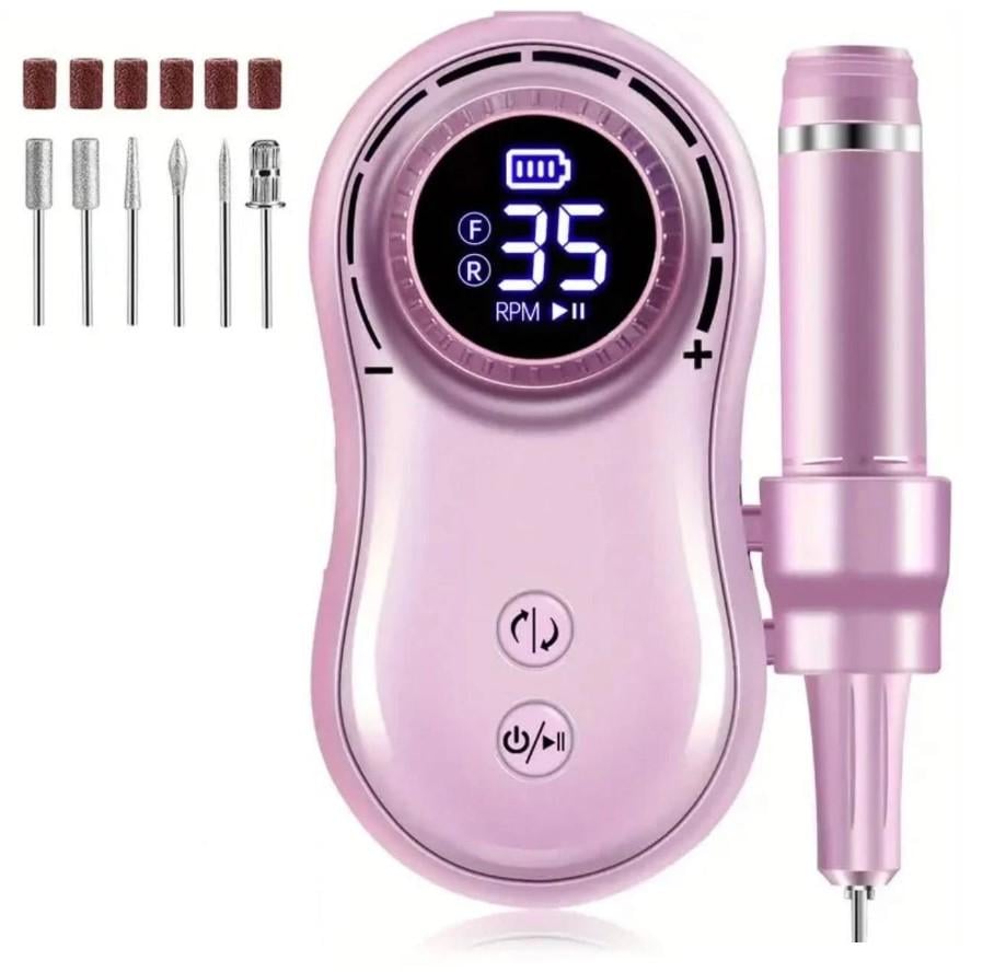 Фрезер бездротовий JF-602 для манікюру та педикюру 2600 mAh 35 000 об/хв 35 Вт Рожевий