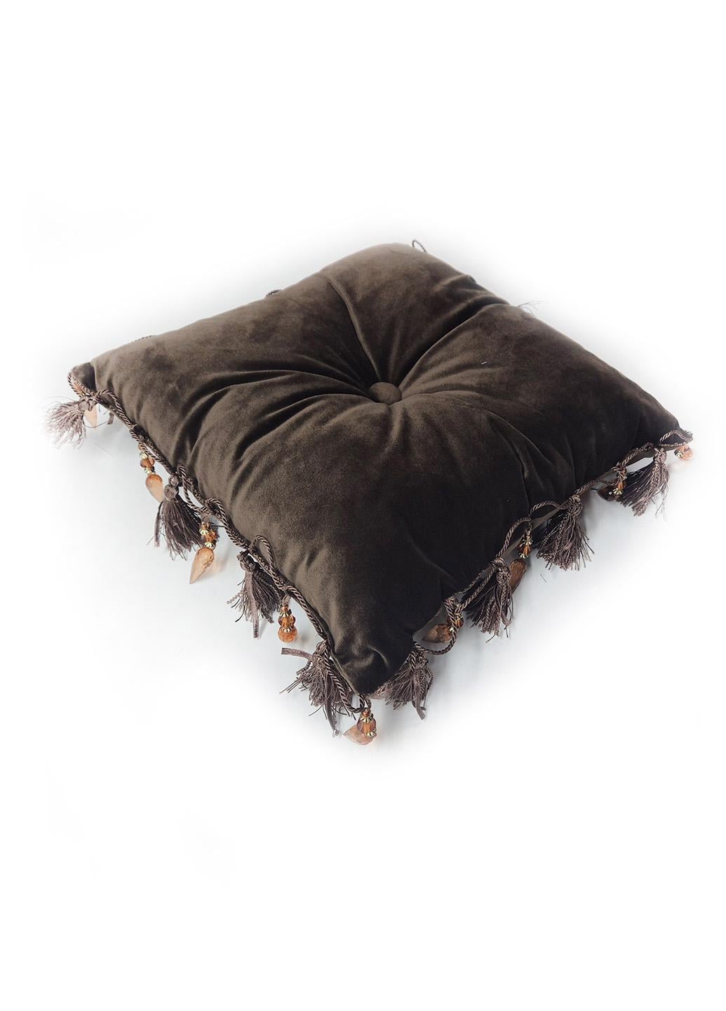 Декоративна подушка Firanka Handmade з бахрамою 40х40 см Венге (п_0172_1_скло)