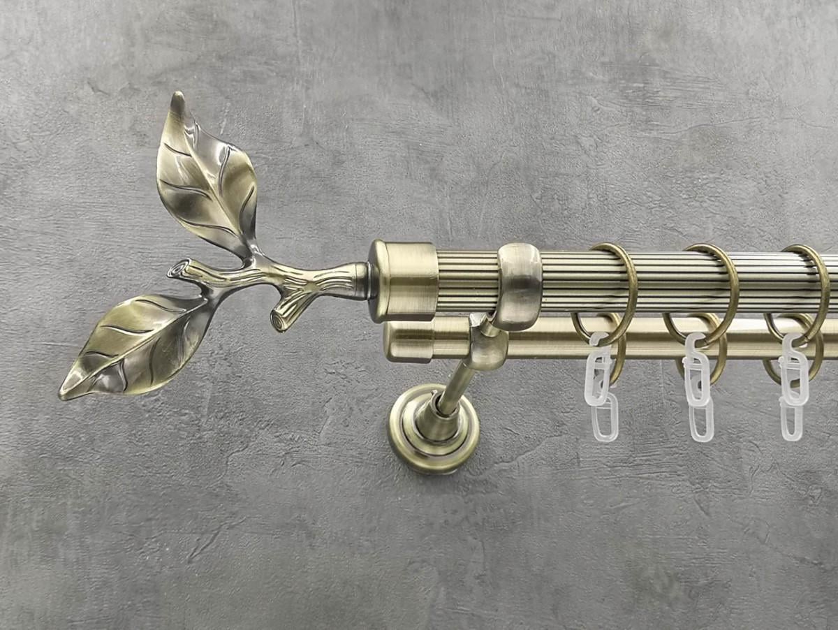 Карниз Quadrum Лист рози рифленая штанга двойной открытый 25/19 мм 200 см Антик (262045916)