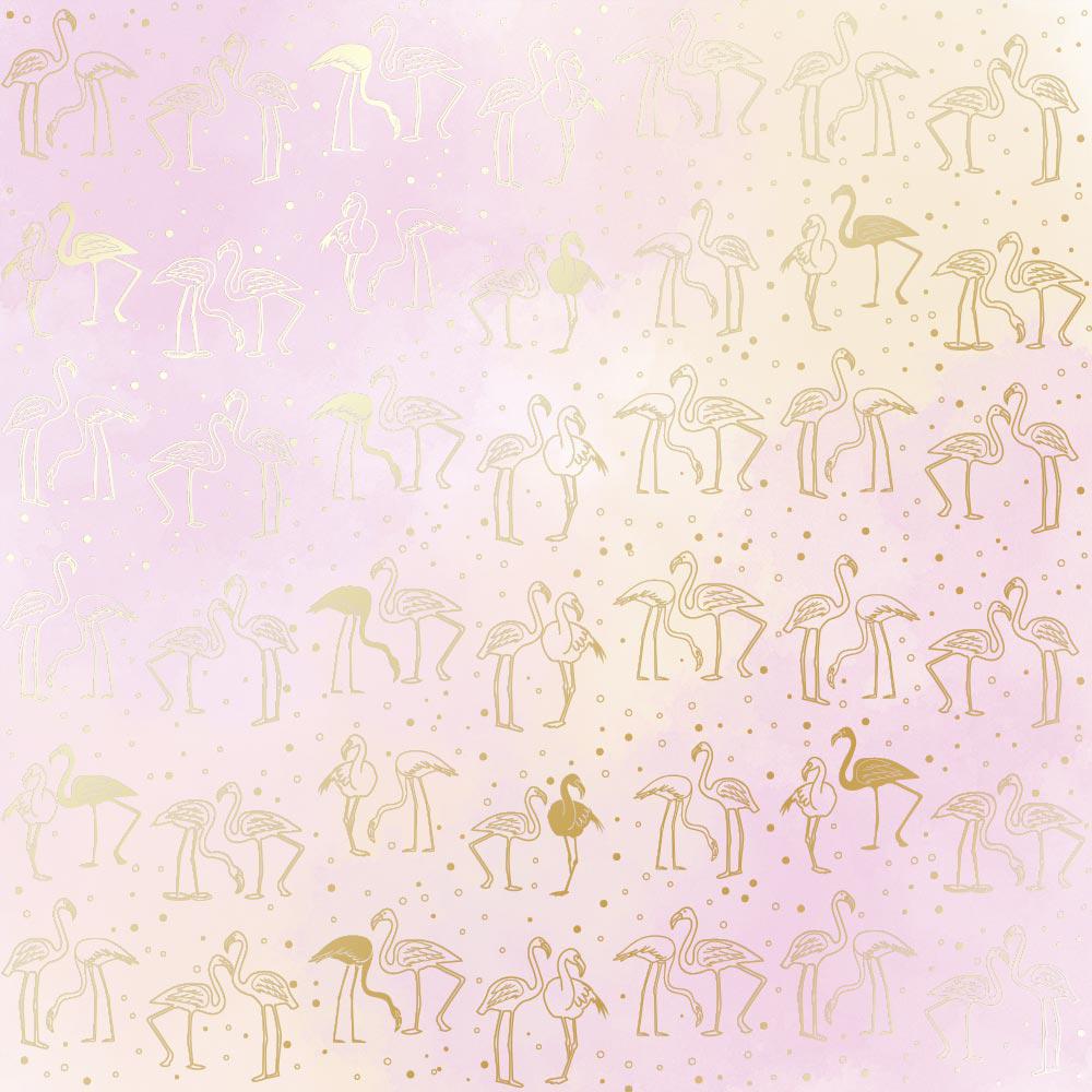Лист бумаги односторонний Golden Flaming с фольгированием 30,5х30,5 см Pink yellow/Watercolor