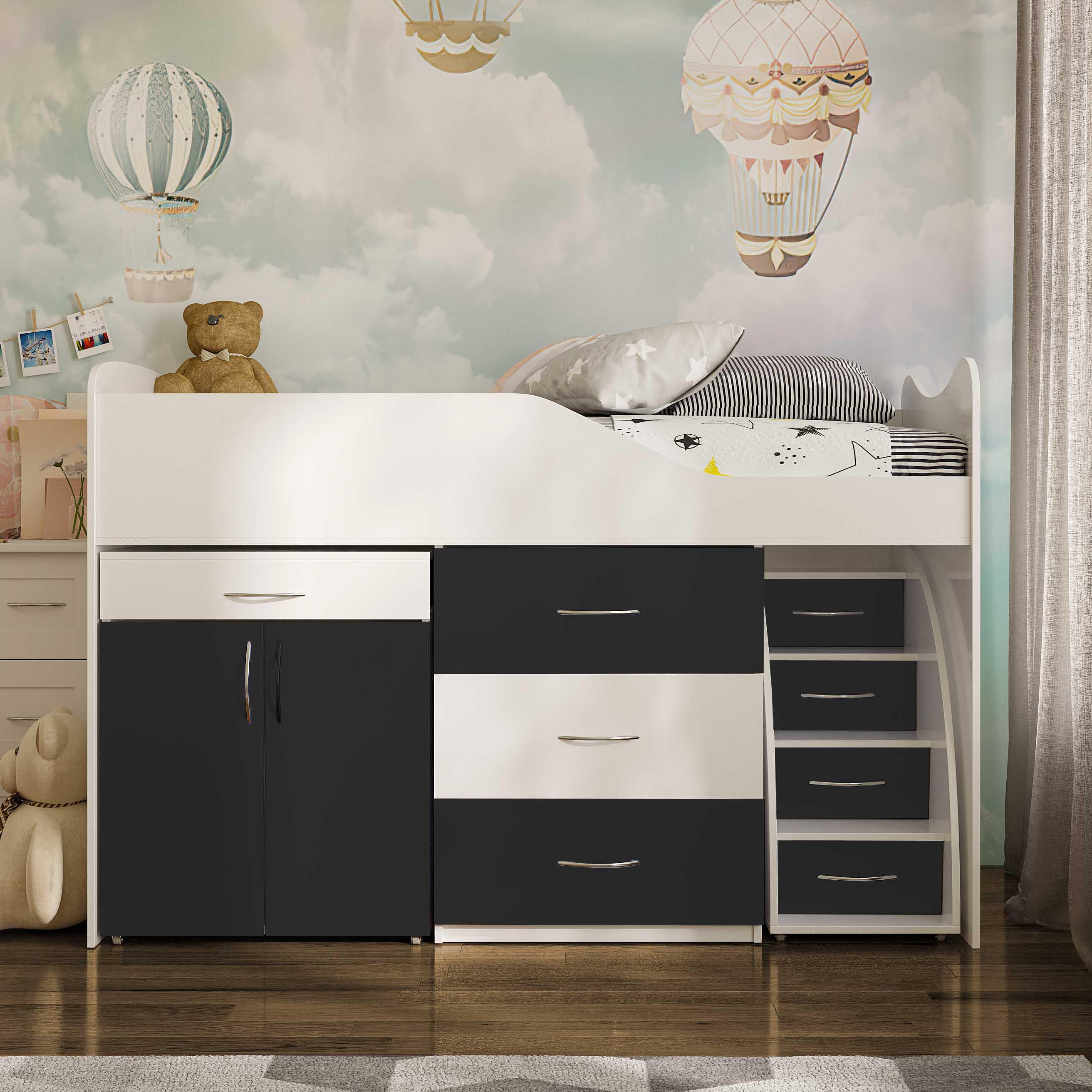 Комплект для детской BED-ROOM 5 кровать с комодом и письменный стол 1840x860x1200 мм Белый/Графит