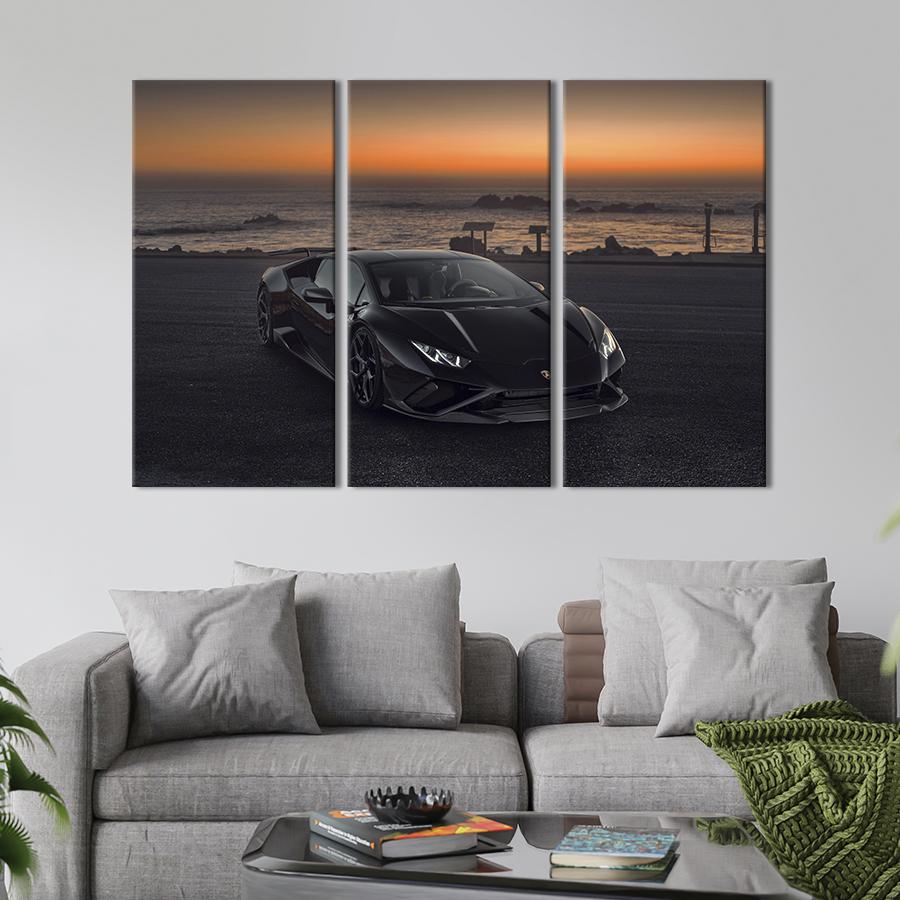 Картина на холсте триптих Фантастический суперкар Lamborghini Huracаn 156x100 см (1375-31)