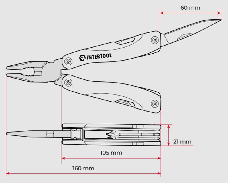 Мультитул Intertool HT-0541 12в1 туристический складной с чехлом на пояс 160 мм - фото 11