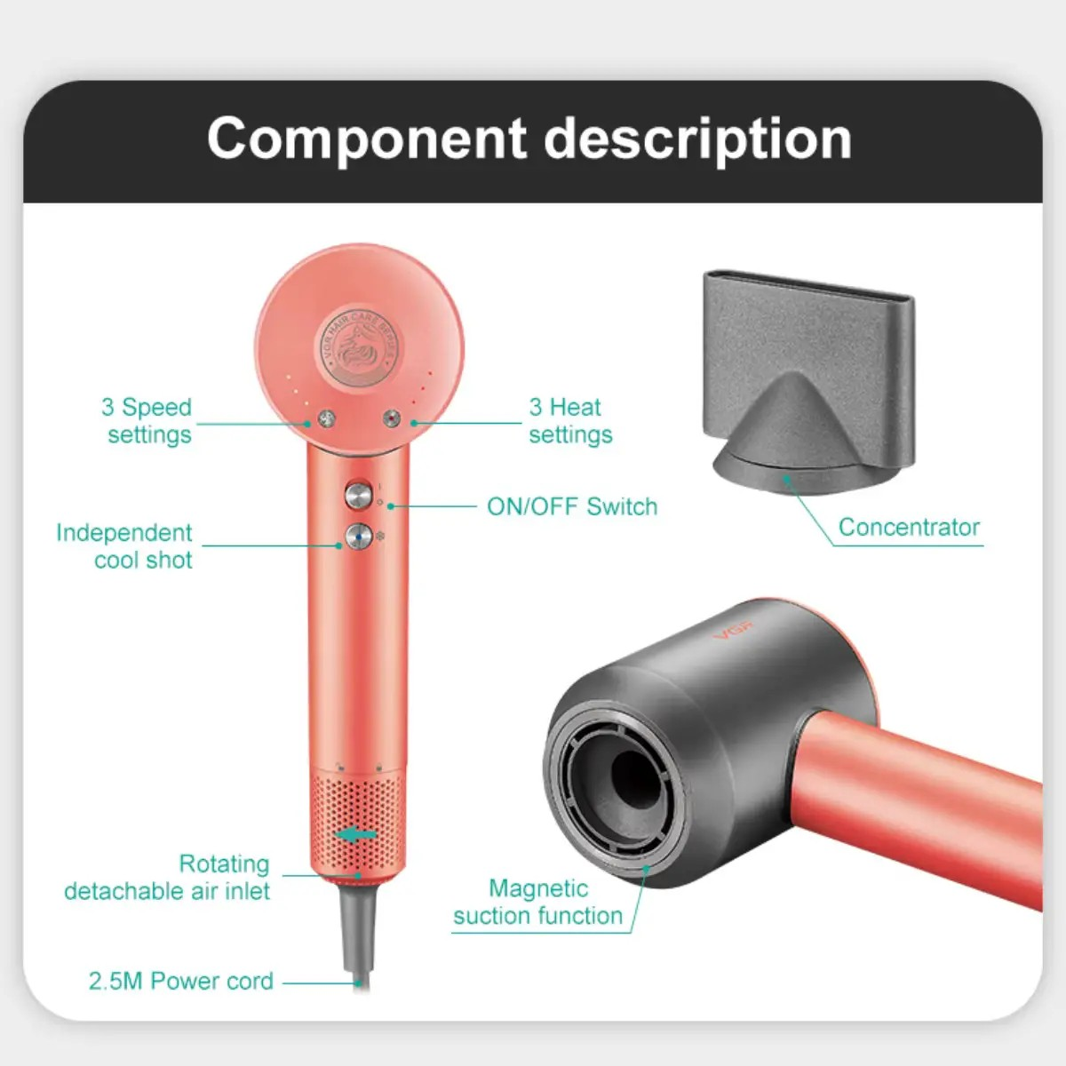 Фен VGR V-440 Pink (9077) - фото 3 Фен VGR V-440 Pink (9077) - фото 3