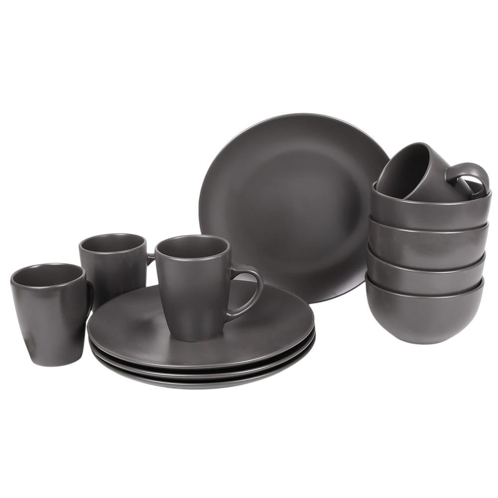 Набор посуды MC5583-4 на 4 персоны 12 шт. тарелка 26 см супница 16,5 см чашка 420 мл Темно-серый (31330723)