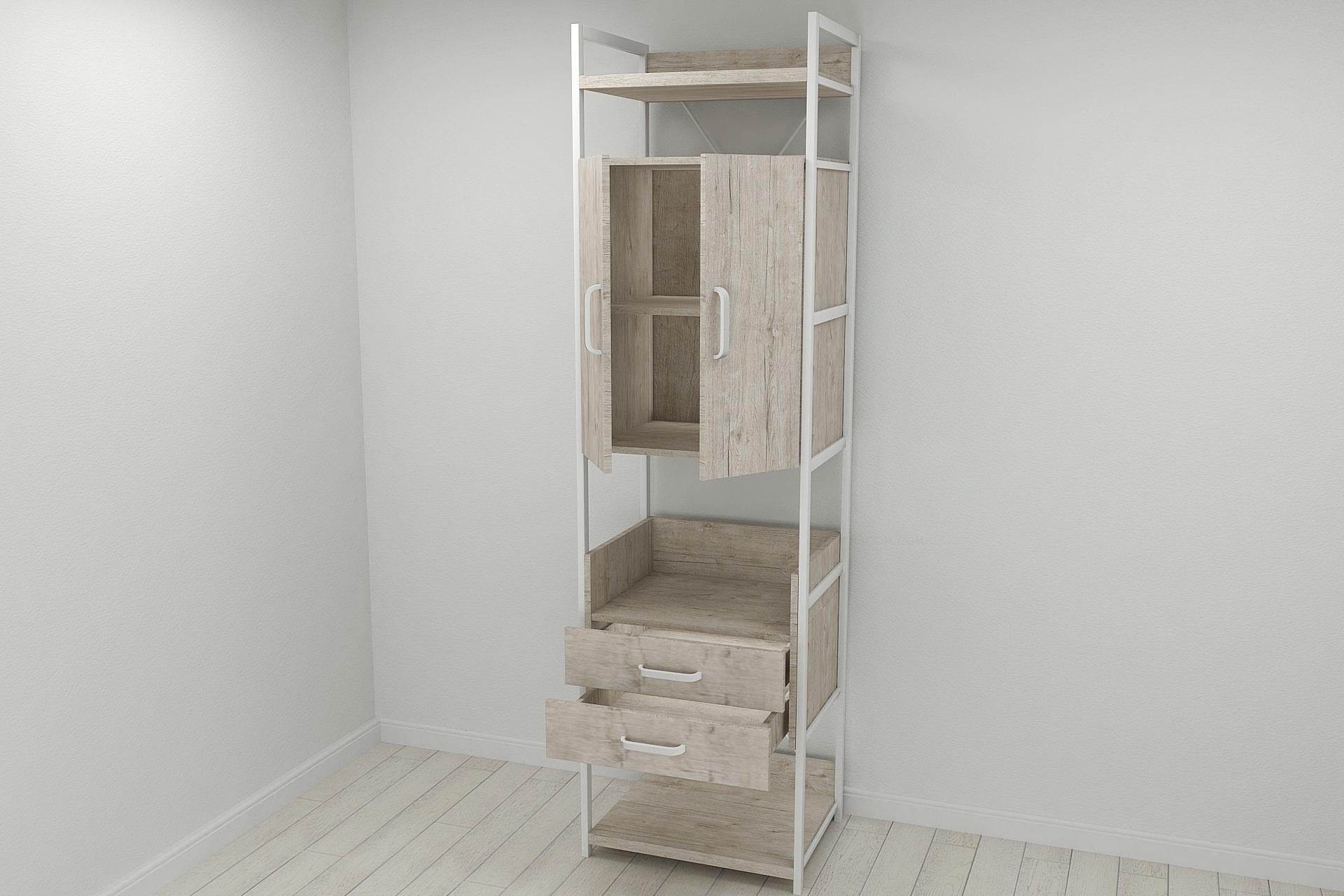 Шкаф гардероб уни секция 5 серии Конект Ferrum-decor 220x60x50 см металл Белый/ДСП Дуб Шервуд (SHG037)
