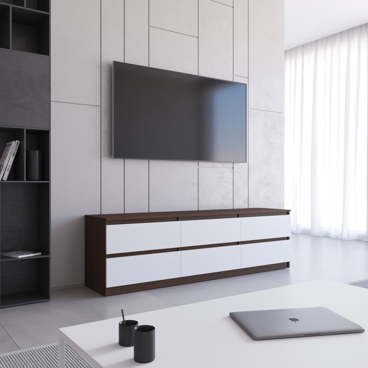 Тумба под телевизор Вайс R-12 1802х400х530 мм Венге темный/Белый фасад (30664953) Тумба под телевизор Вайс R-12 1802х400х530 мм Венге темный/Белый фасад (30664953)