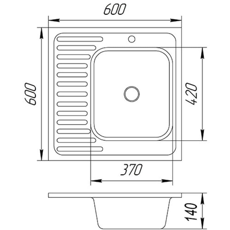 Мойка кухонная накладная Эверест 6644 чаша Правая 60х60х14 см толщина 0.4 мм (00436) - фото 2