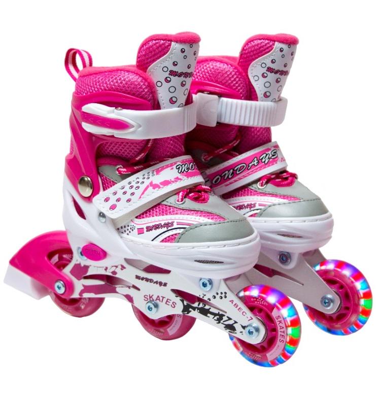 Роликовые коньки Happy Mondays колеса светящиеся PU 16-18 см р. 27-30 Pink (1542014820)