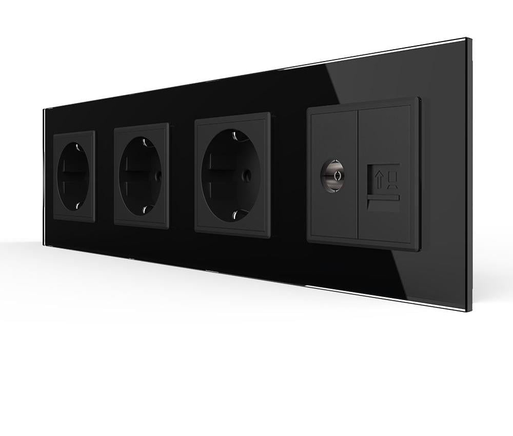 Розетка четырехместная LIVOLO силовая/интернет RJ-45/ТВ настенная стеклянная рамка Черный (VL-C7FCTC16A/FCCP/FCTV-8BP) Розетка четырехместная LIVOLO силовая/интернет RJ-45/ТВ настенная стеклянная рамка Черный (VL-C7FCTC16A/FCCP/FCTV-8BP)