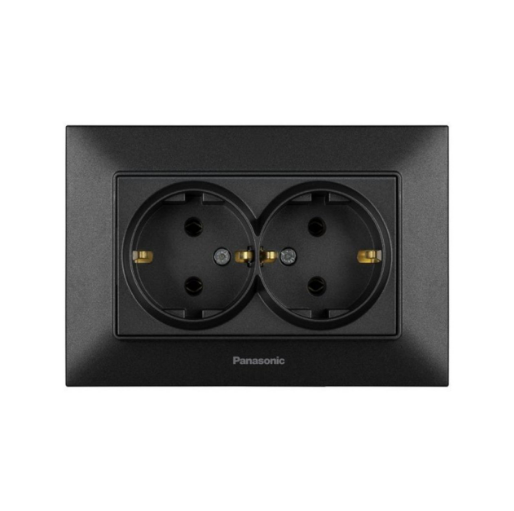 Розетка Panasonic Arkedia Slim двойная с заземлением Черный (22586240)