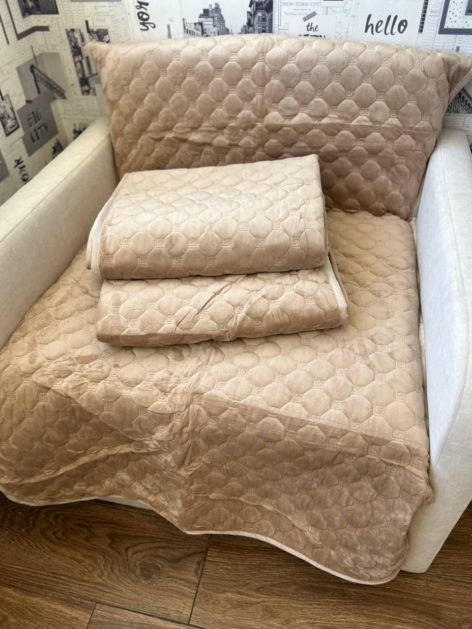 Накидки на диван та крісла велюрові Бежевий (П4К-1102) - фото 4 Накидки на диван та крісла велюрові Бежевий (П4К-1102) - фото 4