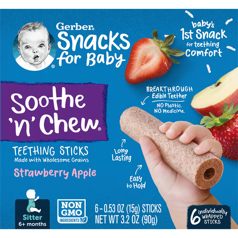 Прорезыватели Gerber Teething Sticks Клубника/Яблоко от 6 мес. 6 палочек 15 г (18704366) - фото 1