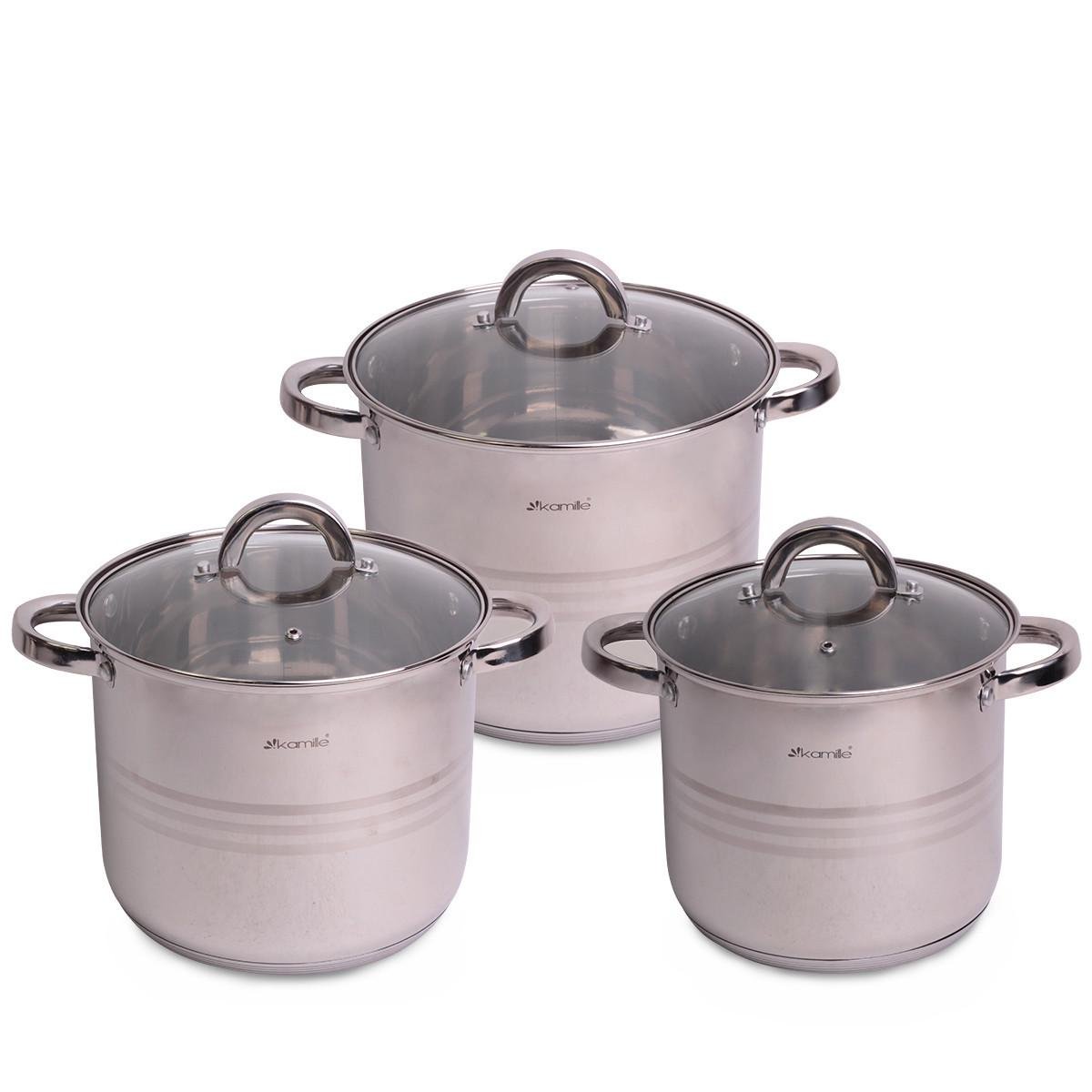 Набор больших кастрюль из нержавеющей стали Kamille Vizo 5,0 л 6,5 л 8,0 л (КМ 5805)